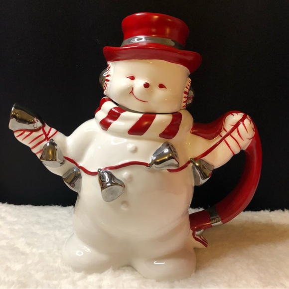 2001 Jolly Snowman Collection Hand-Painted Earthenware Teapot w/White Gold - Picture 7 of 13